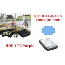 DAHUA HCVR4104CS2KITHDD- KIT DE 4 CANALES TRIHIBRIDO 720P + DISCO DURO 1 TB TVC WD10PURX